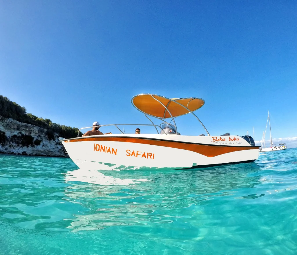 Up to 9 passenger self-drive boat without licence in messonghi corfu! book now!