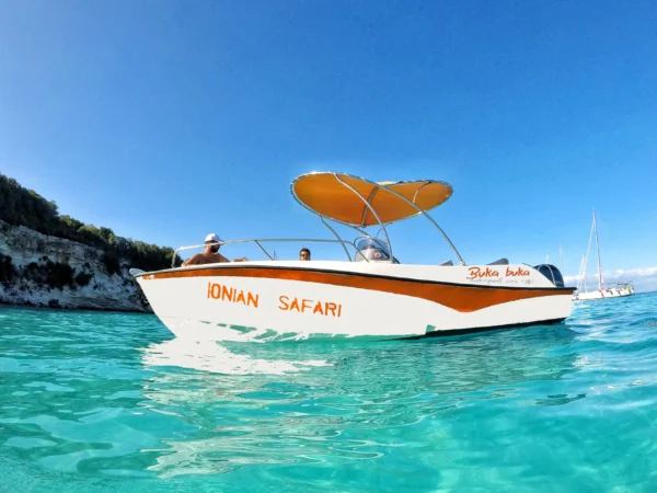Up to 9 passenger self-drive boat without licence in messonghi corfu! book now!